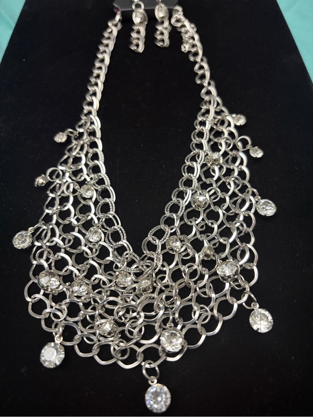 New Paparazzi Silver Crystal Multi-Row Statement Necklace and Earrings